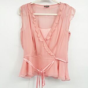 ANN TAYLOR Womens Balletcore Ballet Silk Wrap Peplum Top Blouse Size M Pink